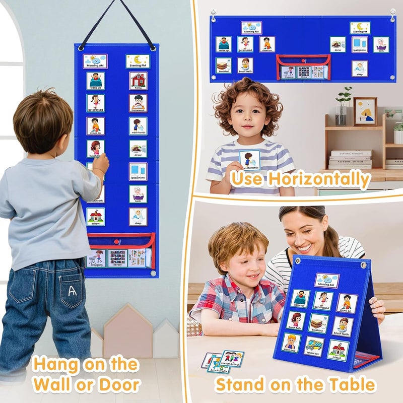 ALSLEA Visual Schedule for Kids with Autism Chore Chart for Kids Daily Routine Chart Autism Learning Materials Toddler Planning Board Visual Schedule for Classroom, Home with 124 Cards (DarkBlue) - Image 3